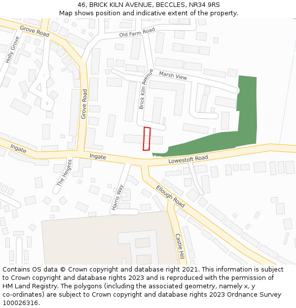 46, BRICK KILN AVENUE, BECCLES, NR34 9RS: Location map and indicative extent of plot