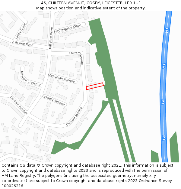 46, CHILTERN AVENUE, COSBY, LEICESTER, LE9 1UF: Location map and indicative extent of plot