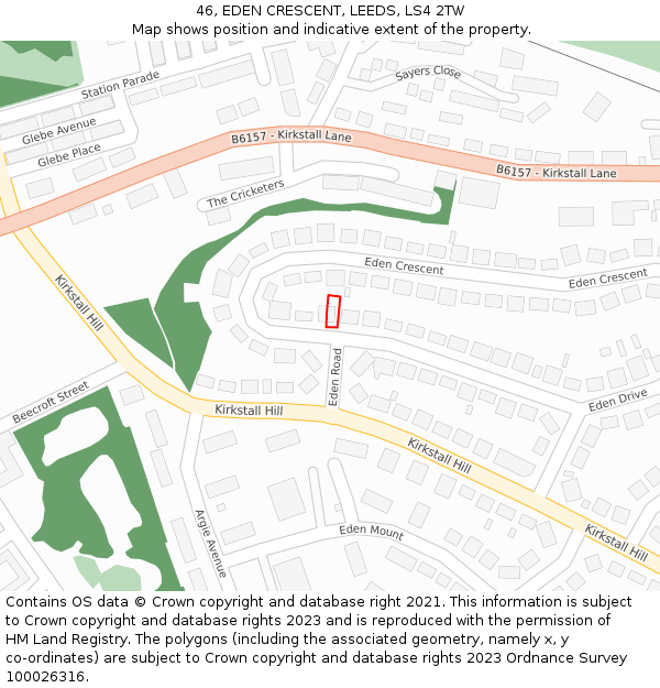 46, EDEN CRESCENT, LEEDS, LS4 2TW: Location map and indicative extent of plot