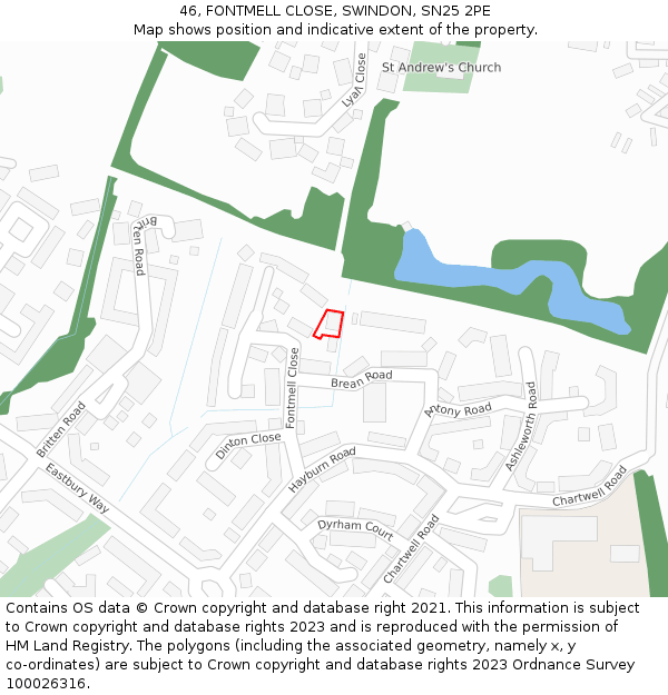 46, FONTMELL CLOSE, SWINDON, SN25 2PE: Location map and indicative extent of plot
