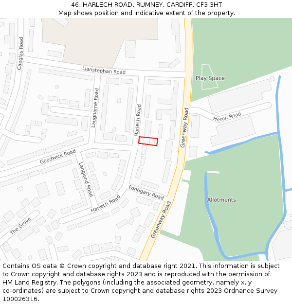 46, HARLECH ROAD, RUMNEY, CARDIFF, CF3 3HT: Location map and indicative extent of plot