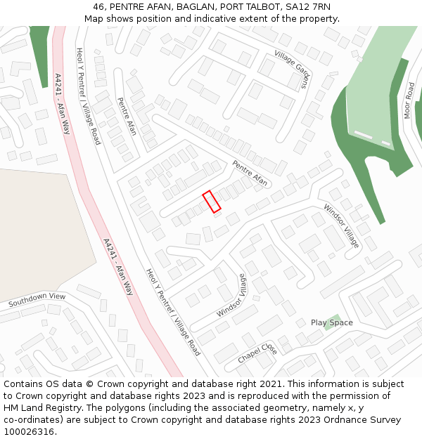 46, PENTRE AFAN, BAGLAN, PORT TALBOT, SA12 7RN: Location map and indicative extent of plot