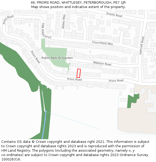 46, PRIORS ROAD, WHITTLESEY, PETERBOROUGH, PE7 1JR: Location map and indicative extent of plot