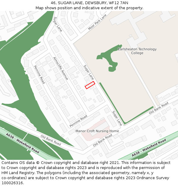 46, SUGAR LANE, DEWSBURY, WF12 7AN: Location map and indicative extent of plot