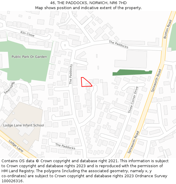 46, THE PADDOCKS, NORWICH, NR6 7HD: Location map and indicative extent of plot