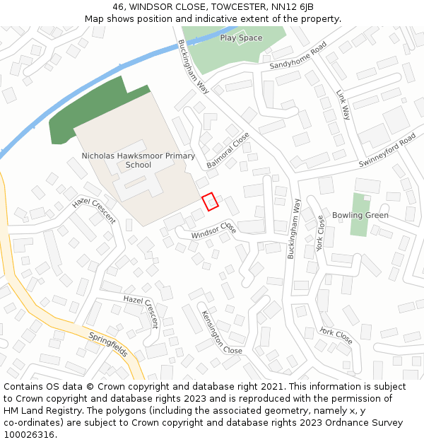 46, WINDSOR CLOSE, TOWCESTER, NN12 6JB: Location map and indicative extent of plot