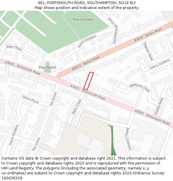 461, PORTSMOUTH ROAD, SOUTHAMPTON, SO19 9LY: Location map and indicative extent of plot