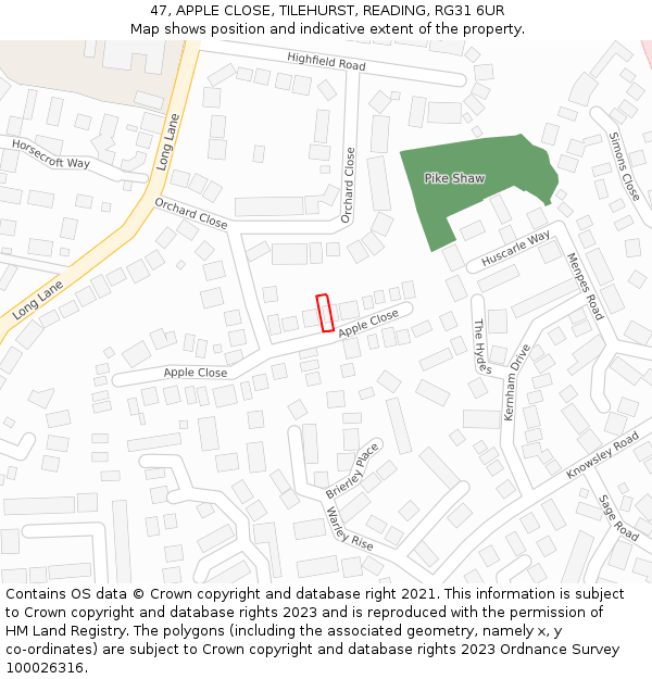 47, APPLE CLOSE, TILEHURST, READING, RG31 6UR: Location map and indicative extent of plot