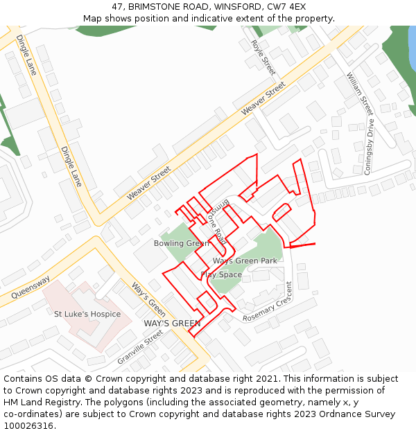 47, BRIMSTONE ROAD, WINSFORD, CW7 4EX: Location map and indicative extent of plot