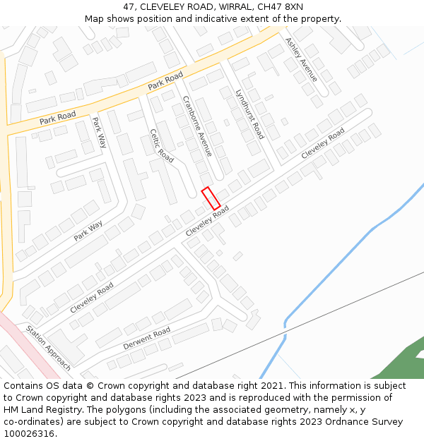47, CLEVELEY ROAD, WIRRAL, CH47 8XN: Location map and indicative extent of plot