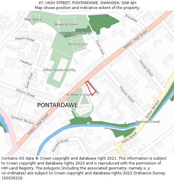47, HIGH STREET, PONTARDAWE, SWANSEA, SA8 4JH: Location map and indicative extent of plot
