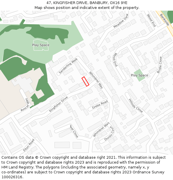 47, KINGFISHER DRIVE, BANBURY, OX16 9YE: Location map and indicative extent of plot