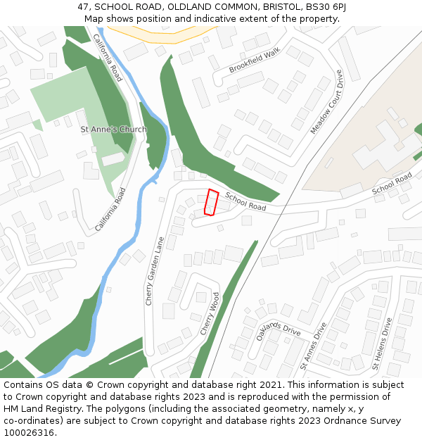 47, SCHOOL ROAD, OLDLAND COMMON, BRISTOL, BS30 6PJ: Location map and indicative extent of plot