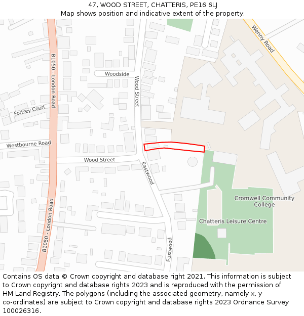 47, WOOD STREET, CHATTERIS, PE16 6LJ: Location map and indicative extent of plot