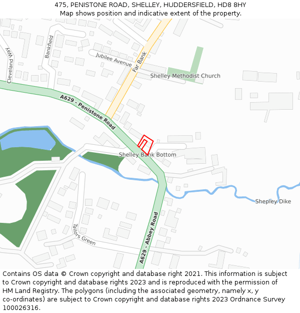 475, PENISTONE ROAD, SHELLEY, HUDDERSFIELD, HD8 8HY: Location map and indicative extent of plot