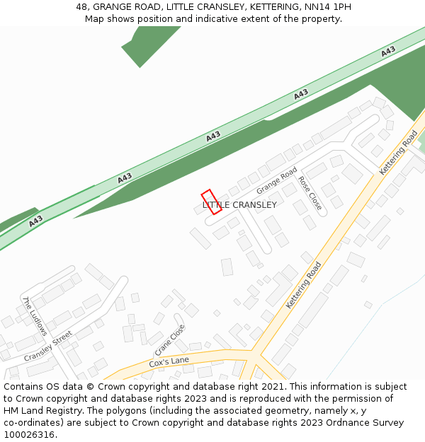 48, GRANGE ROAD, LITTLE CRANSLEY, KETTERING, NN14 1PH: Location map and indicative extent of plot