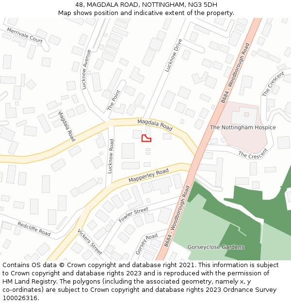 48, MAGDALA ROAD, NOTTINGHAM, NG3 5DH: Location map and indicative extent of plot