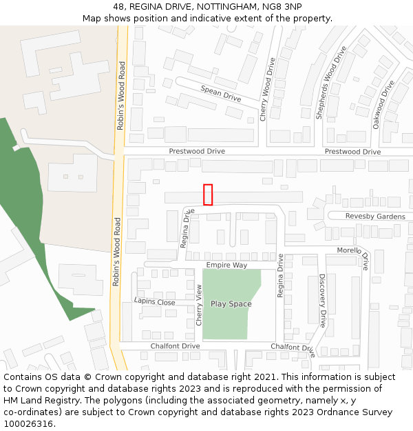 48, REGINA DRIVE, NOTTINGHAM, NG8 3NP: Location map and indicative extent of plot