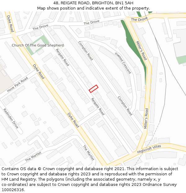 48, REIGATE ROAD, BRIGHTON, BN1 5AH: Location map and indicative extent of plot