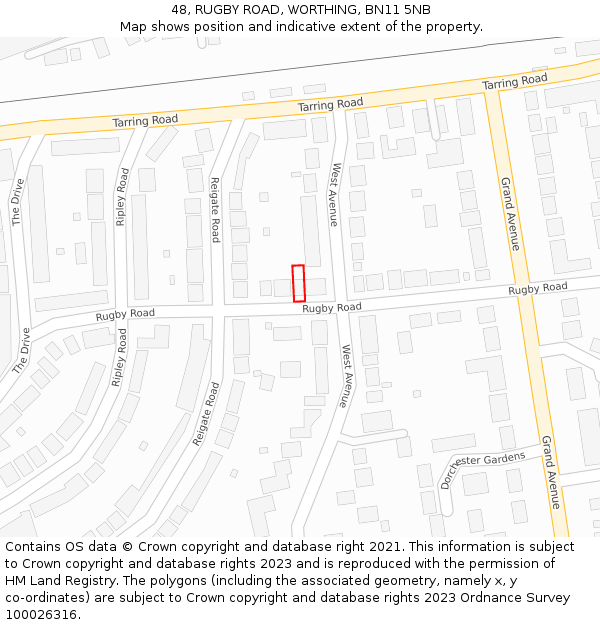 48, RUGBY ROAD, WORTHING, BN11 5NB: Location map and indicative extent of plot