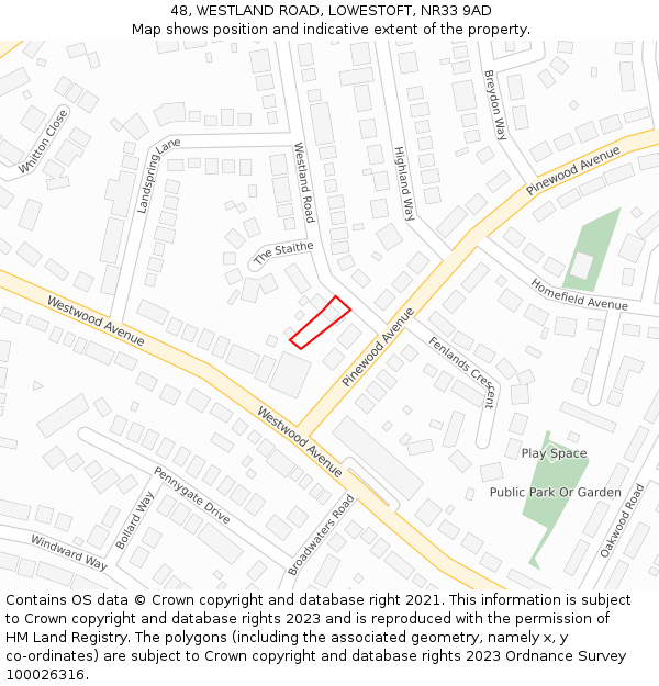 48, WESTLAND ROAD, LOWESTOFT, NR33 9AD: Location map and indicative extent of plot
