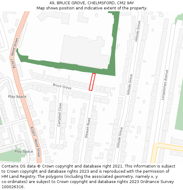 49, BRUCE GROVE, CHELMSFORD, CM2 9AY: Location map and indicative extent of plot