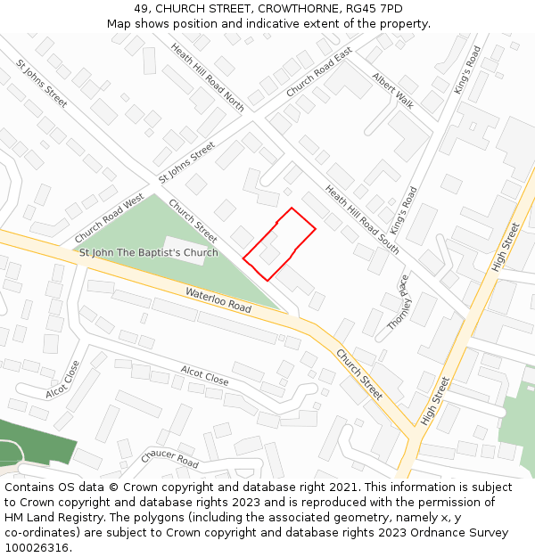 49, CHURCH STREET, CROWTHORNE, RG45 7PD: Location map and indicative extent of plot