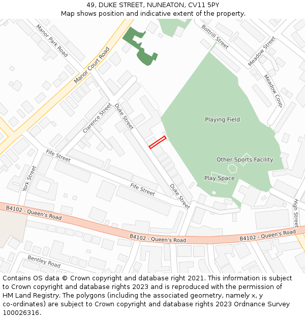 49, DUKE STREET, NUNEATON, CV11 5PY: Location map and indicative extent of plot