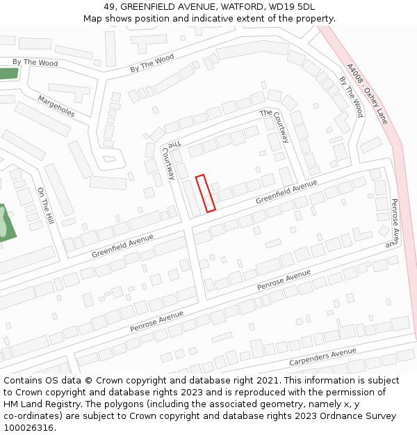 49, GREENFIELD AVENUE, WATFORD, WD19 5DL: Location map and indicative extent of plot