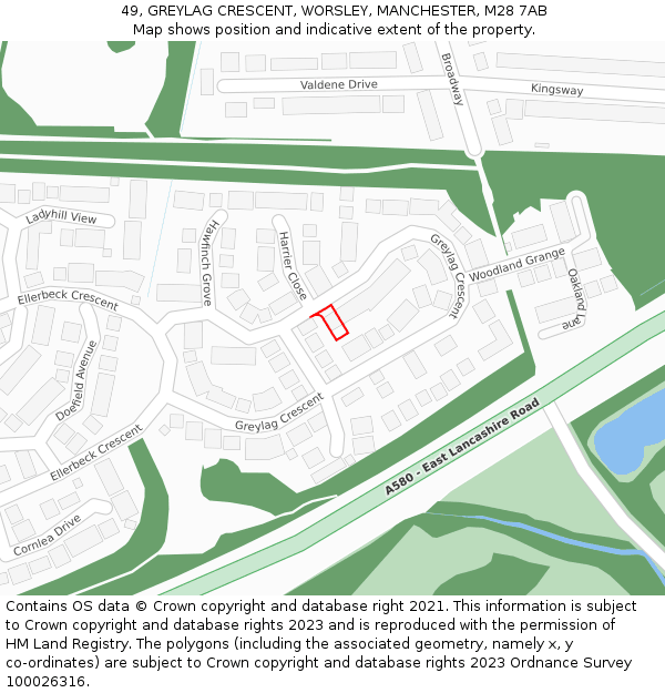 49, GREYLAG CRESCENT, WORSLEY, MANCHESTER, M28 7AB: Location map and indicative extent of plot