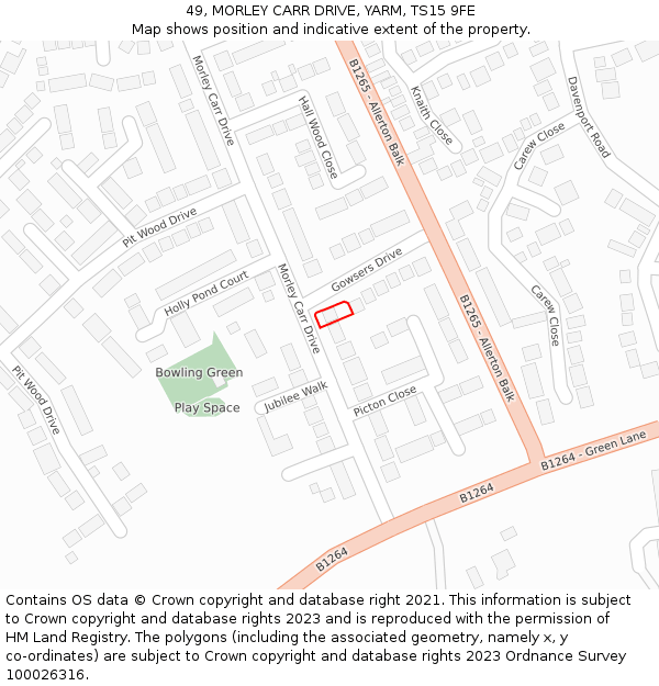 49, MORLEY CARR DRIVE, YARM, TS15 9FE: Location map and indicative extent of plot