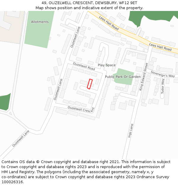 49, OUZELWELL CRESCENT, DEWSBURY, WF12 9ET: Location map and indicative extent of plot
