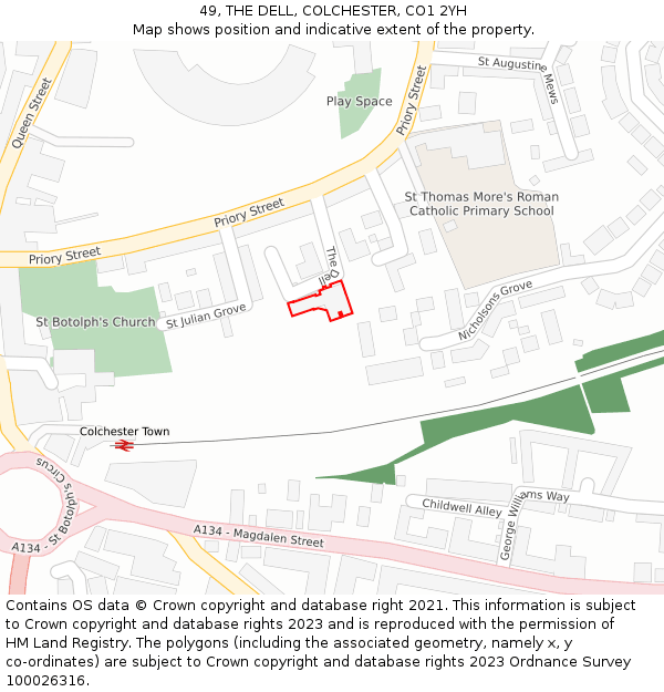 49, THE DELL, COLCHESTER, CO1 2YH: Location map and indicative extent of plot