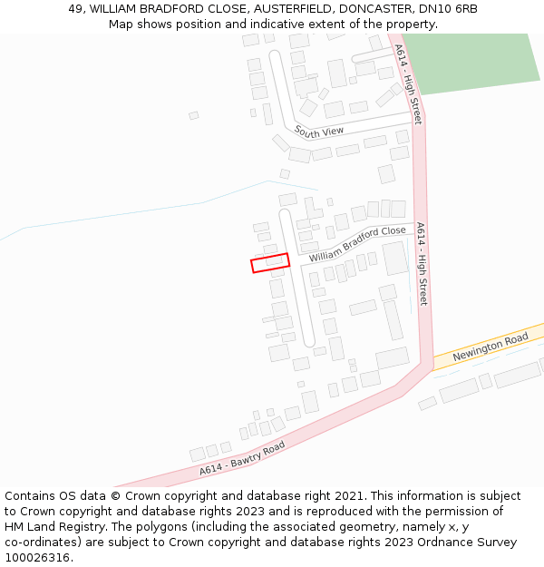 49, WILLIAM BRADFORD CLOSE, AUSTERFIELD, DONCASTER, DN10 6RB: Location map and indicative extent of plot