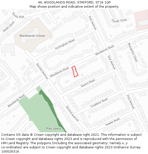 49, WOODLANDS ROAD, STAFFORD, ST16 1QP: Location map and indicative extent of plot