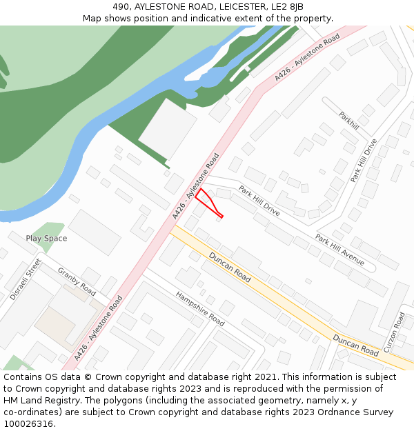 490, AYLESTONE ROAD, LEICESTER, LE2 8JB: Location map and indicative extent of plot