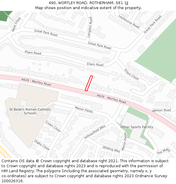 490, WORTLEY ROAD, ROTHERHAM, S61 1JJ: Location map and indicative extent of plot