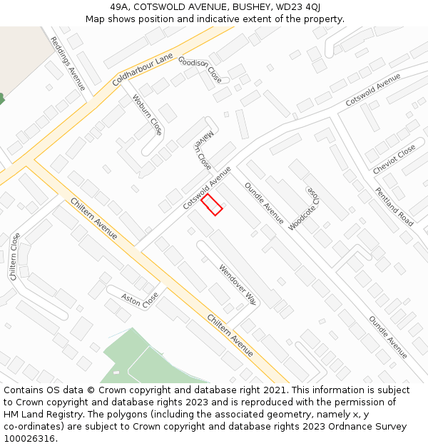 49A, COTSWOLD AVENUE, BUSHEY, WD23 4QJ: Location map and indicative extent of plot