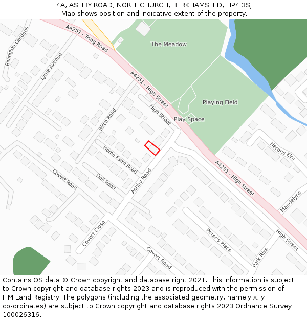 4A, ASHBY ROAD, NORTHCHURCH, BERKHAMSTED, HP4 3SJ: Location map and indicative extent of plot