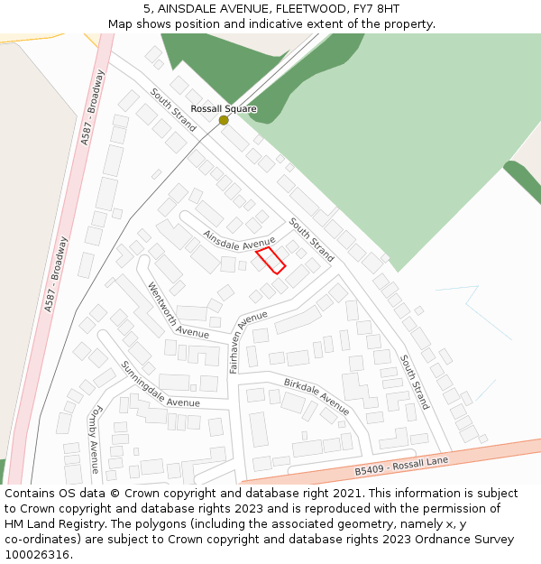 5, AINSDALE AVENUE, FLEETWOOD, FY7 8HT: Location map and indicative extent of plot