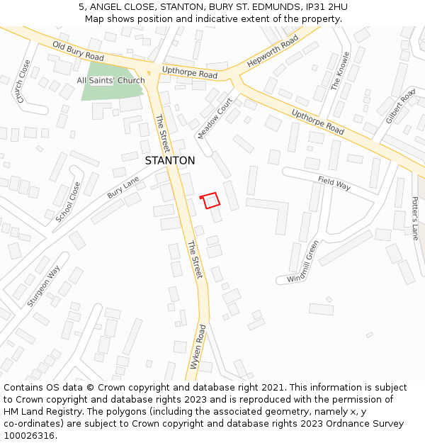 5, ANGEL CLOSE, STANTON, BURY ST. EDMUNDS, IP31 2HU: Location map and indicative extent of plot