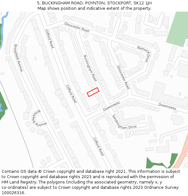 5, BUCKINGHAM ROAD, POYNTON, STOCKPORT, SK12 1JH: Location map and indicative extent of plot