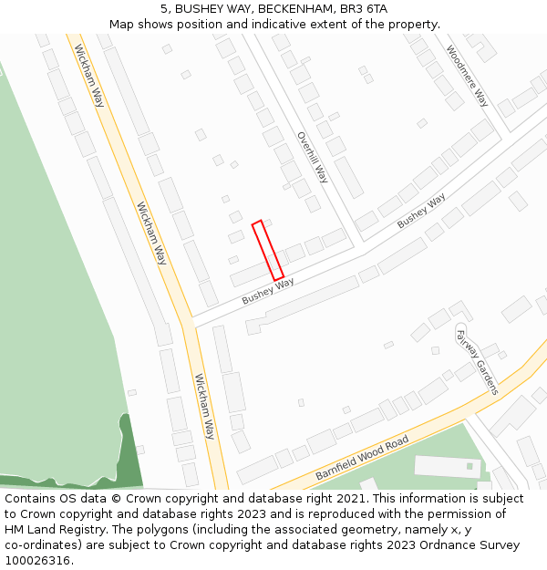 5, BUSHEY WAY, BECKENHAM, BR3 6TA: Location map and indicative extent of plot