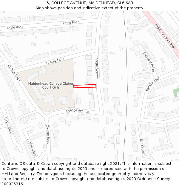 5, COLLEGE AVENUE, MAIDENHEAD, SL6 6AR: Location map and indicative extent of plot