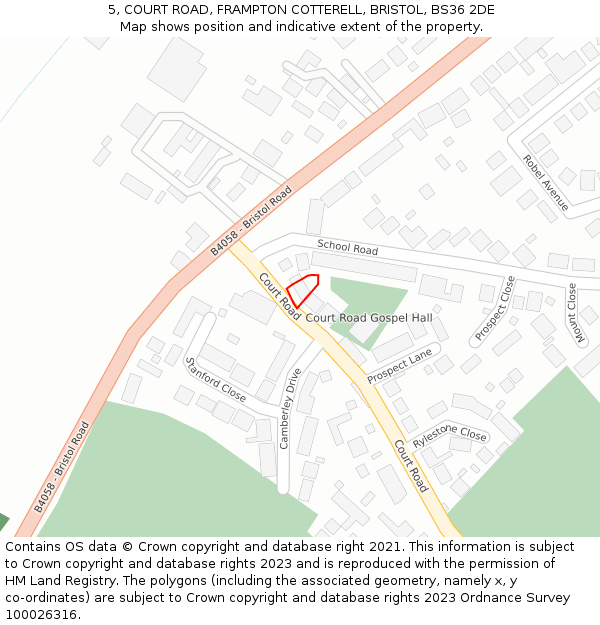 5, COURT ROAD, FRAMPTON COTTERELL, BRISTOL, BS36 2DE: Location map and indicative extent of plot