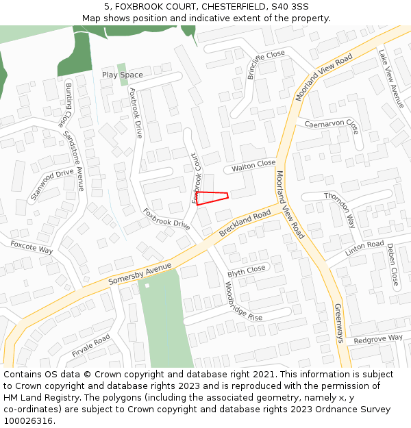 5, FOXBROOK COURT, CHESTERFIELD, S40 3SS: Location map and indicative extent of plot