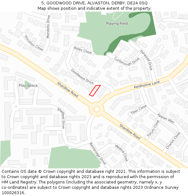 5, GOODWOOD DRIVE, ALVASTON, DERBY, DE24 0SQ: Location map and indicative extent of plot