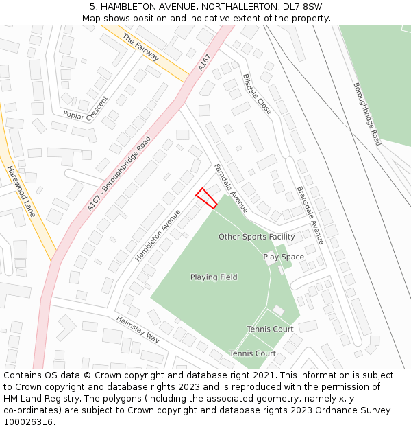 5, HAMBLETON AVENUE, NORTHALLERTON, DL7 8SW: Location map and indicative extent of plot