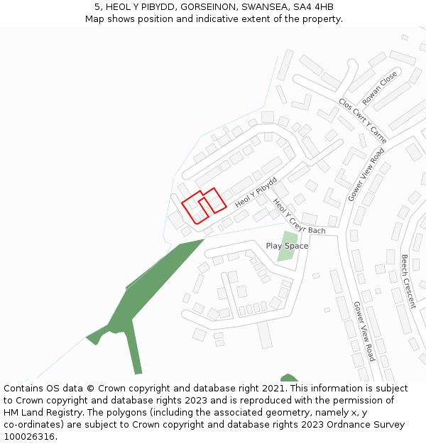 5, HEOL Y PIBYDD, GORSEINON, SWANSEA, SA4 4HB: Location map and indicative extent of plot