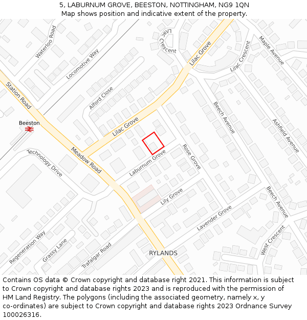 5, LABURNUM GROVE, BEESTON, NOTTINGHAM, NG9 1QN: Location map and indicative extent of plot